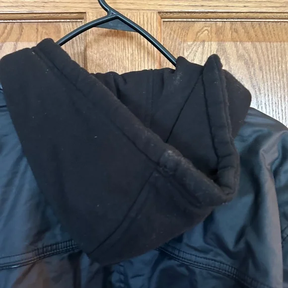 Marc Anthony Faux Black Leather Lined Jacket w/hood-size Large